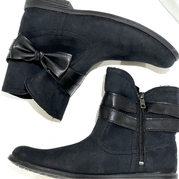 Ugg Black Joanie Bow Ankle Boots Shoes Sz Small Women's Suede Leather - Picture 3 of 8